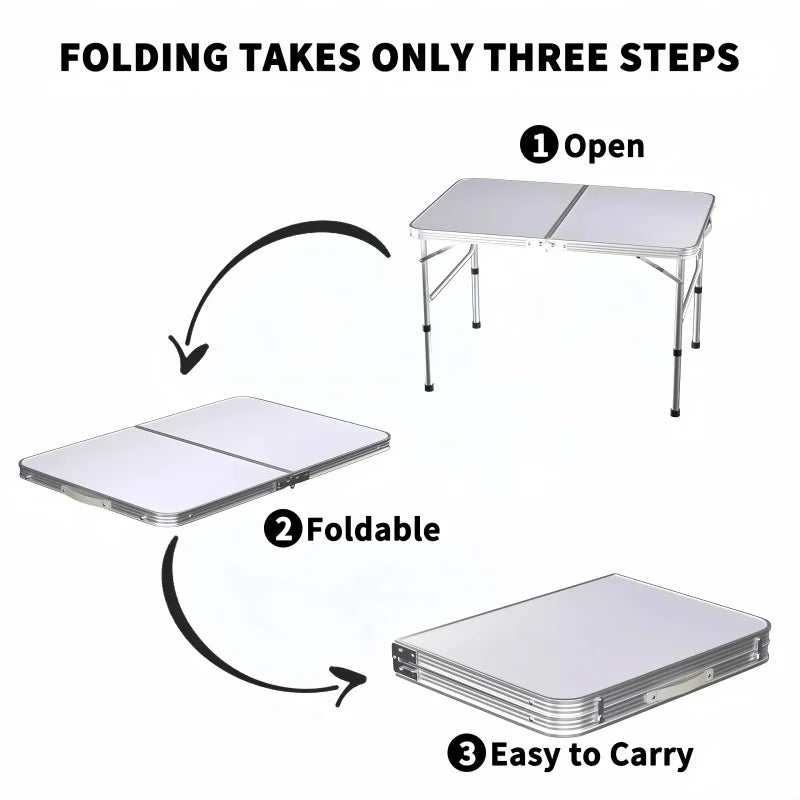 4ft Collapsible Height-Adjustable Aluminium Table for Camping Barbecue, with Handle Outdoor Garden Picnic  Travel Weatherproof