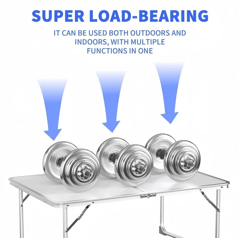 4ft Collapsible Height-Adjustable Aluminium Table for Camping Barbecue, with Handle Outdoor Garden Picnic  Travel Weatherproof