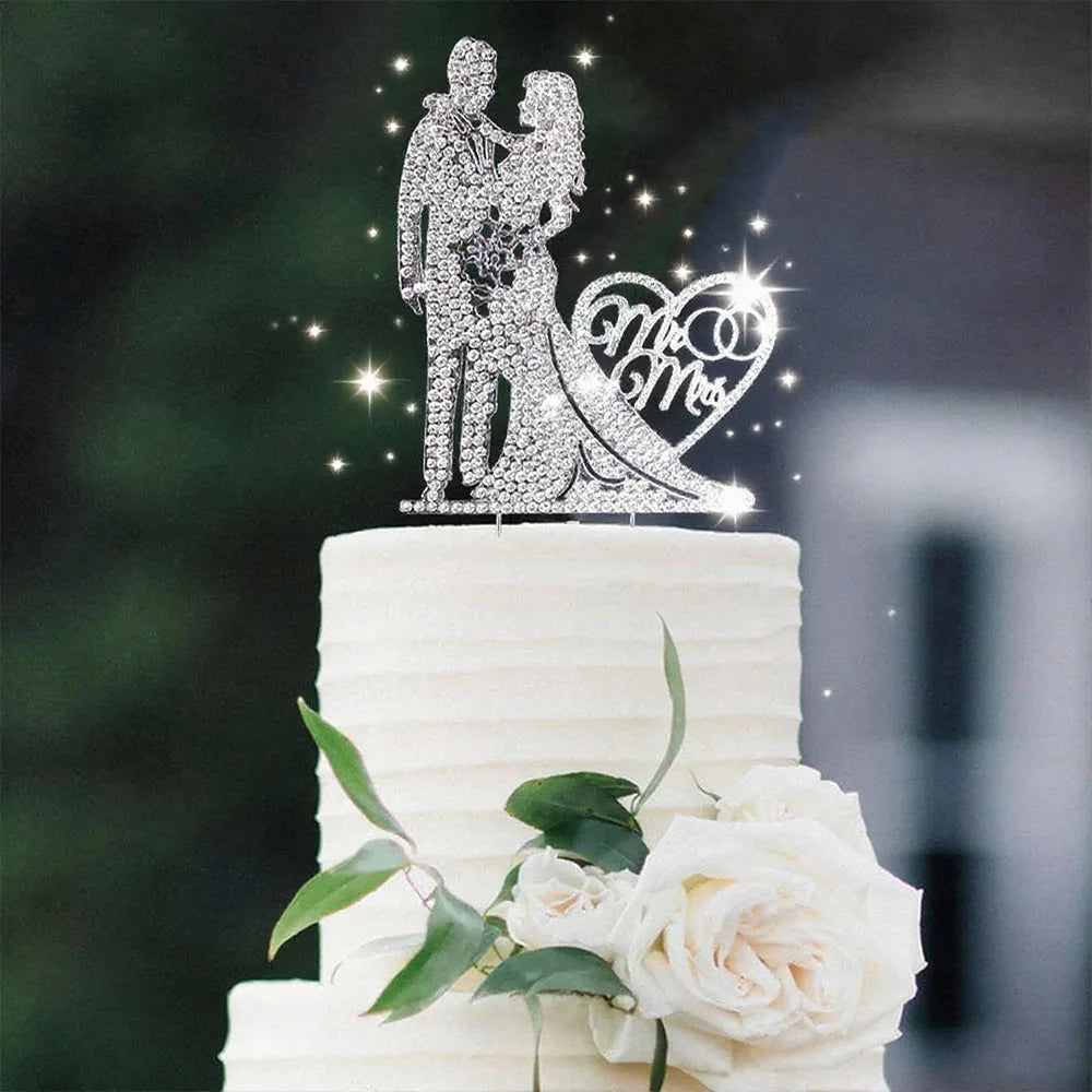 Wedding Cake Topper Crystal Rhinestone Metal Mr and Mrs Cake Topper Wedding Bride and Groom Bridal Shower Party