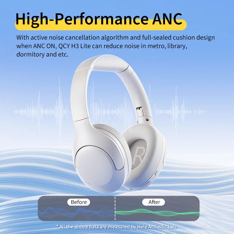QCY H3 Lite ANC Wireless Earphone Bluetooth 5.3 Gaming Headphones 40mm Driver HiFi Sound Over Ear Headset Multipoint Connection