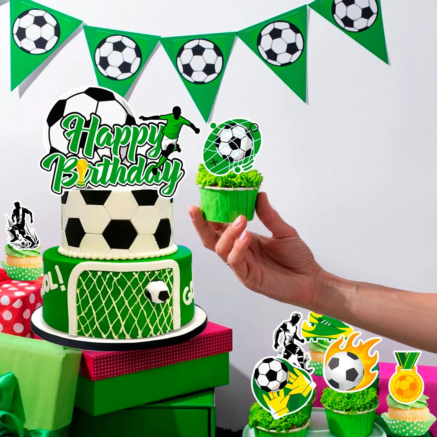 13 Pack Soccer Cupcake Toppers Soccer Themed Party Decorations, Soccer Ball Cupcake Toppers for Sports Party, Football Birthday