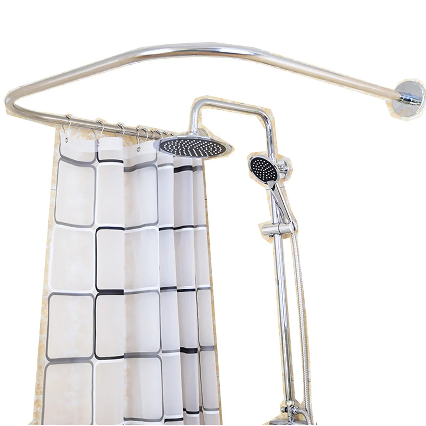 Shower Curtain Bars U Shape Round Arch Bracket Without Drilling, Stainless Steel Retractable Curtain Bar Bath Rail,For Bathroom