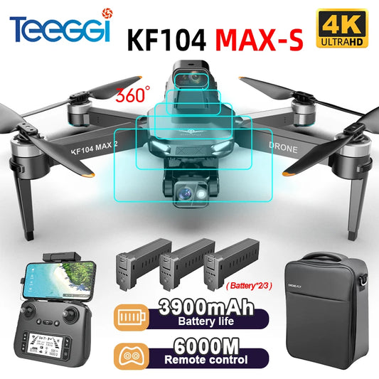 Teeggi KF104 MAX2 GPS Drone 4k Profesional 3-Axis Gimbal 360° obstacle avoidance 6KM Foldable RC with screen RC Quadcopter Dron