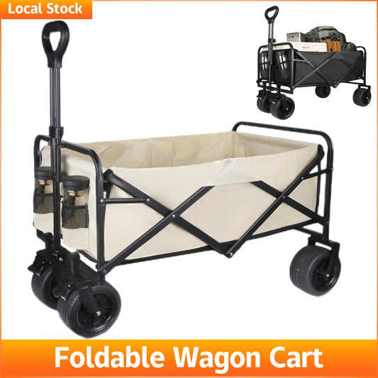 Wagon Cart Foldable Large Capacity Bag Camping Cart Thicked Wheels Collapsible Telescopic Handle Shopping Trolley for Groceries