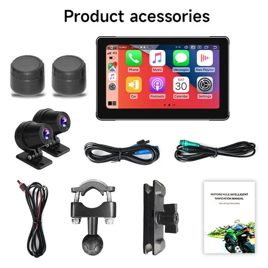 7 inch Motorcycle Navigation Screen IPX 7,1024*600 Wireless Automatic Monitor Android Apple Carplay