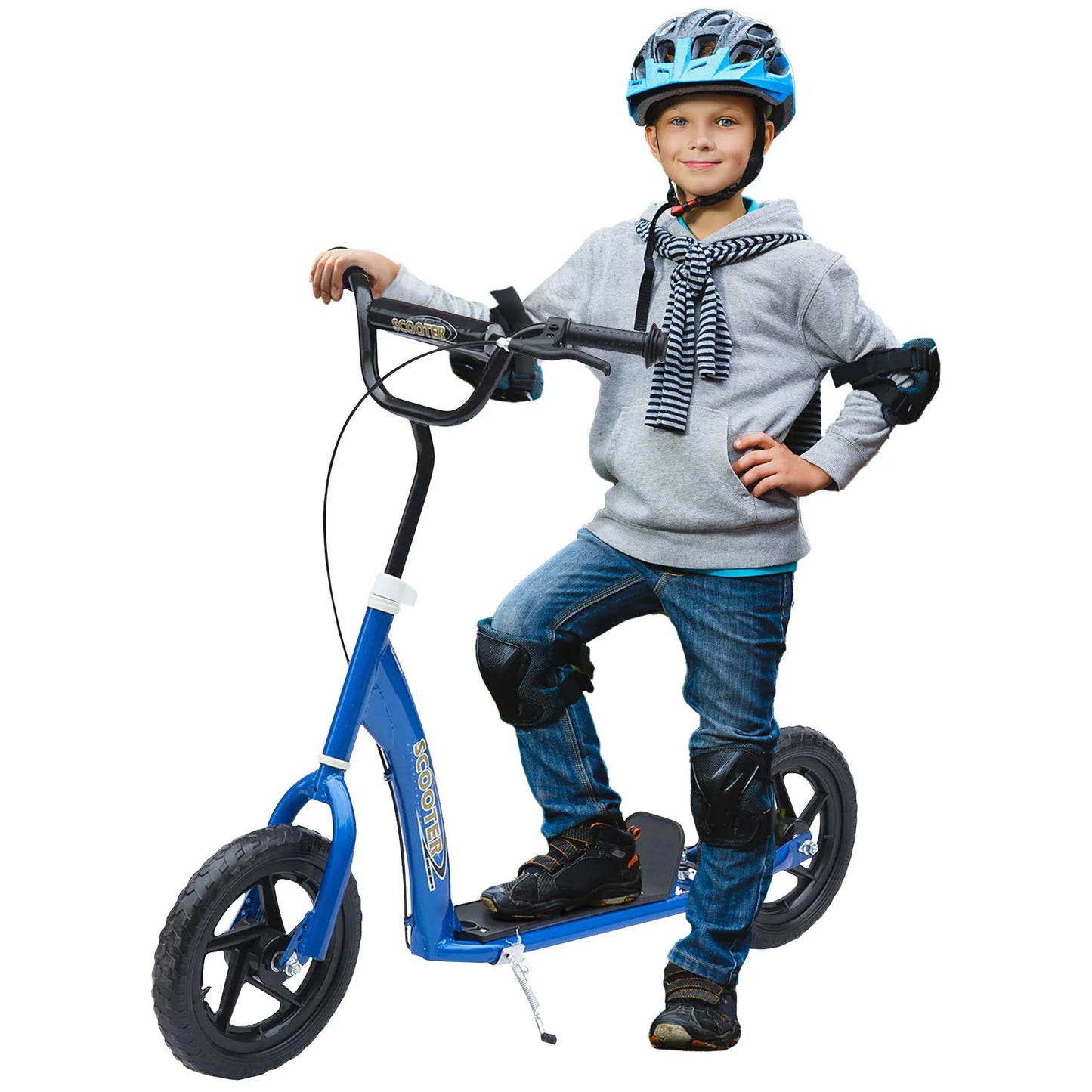 Homcom Scooter for Children 5-12 Years 12-Inch Wheels Brake and Adjustable Handlebar Blue