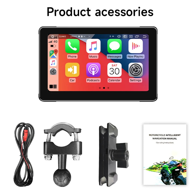 7 inch Motorcycle Navigation Screen IPX 7,1024*600 Wireless Automatic Monitor Android Apple Carplay