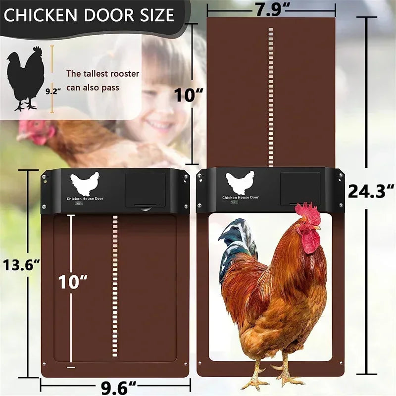 Automatic Chicken Coop Door Solar Powered Aluminum Alloy Chicken Door with Timer / Light Sensor / Remote Control / Manual Mode