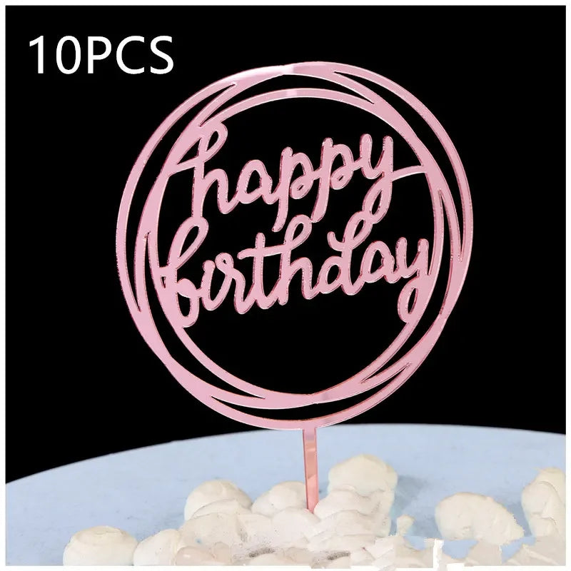 10 pcs Rose Gold Happy Birthday Insert Cake Decoration Inserts Silver Black Minimalist Design Cake Decoration Baby Baptism Party