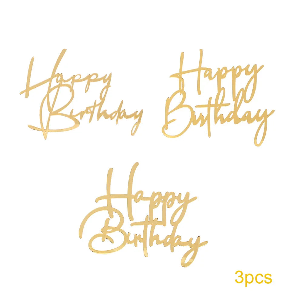 3PCS Acrylic Side Series Happy Birthday Cake Topper for Birthday Party Cake Decoration