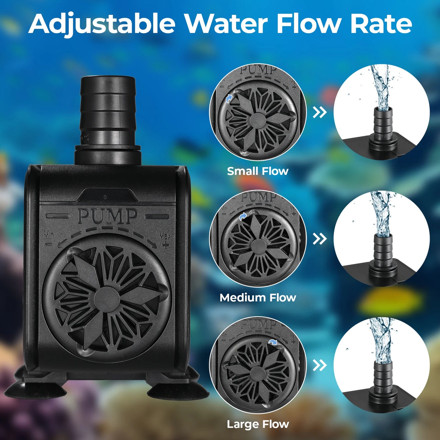 Fountain Pump 15W 1500L/H and 40W 3000L/H Submersible Water Pump, Outdoor Fountain Water Pump with 2.3m Power Cord, 3 Nozzles