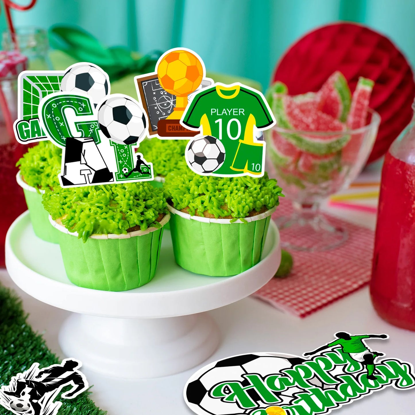 13 Pack Soccer Cupcake Toppers Soccer Themed Party Decorations, Soccer Ball Cupcake Toppers for Sports Party, Football Birthday