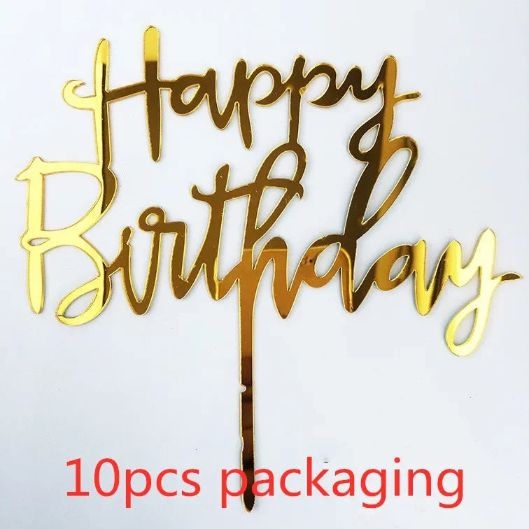 10 pcs Rose Gold Happy Birthday Insert Cake Decoration Inserts Silver Black Minimalist Design Cake Decoration Baby Baptism Party
