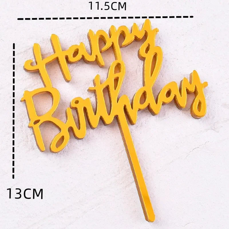 10 pcs Rose Gold Happy Birthday Insert Cake Decoration Inserts Silver Black Minimalist Design Cake Decoration Baby Baptism Party