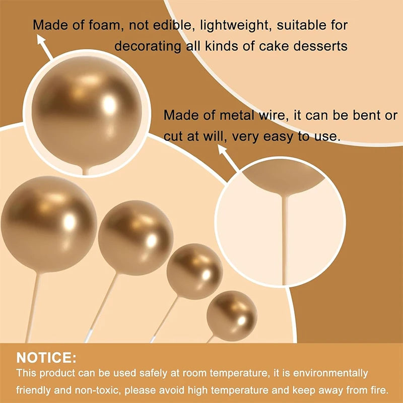20Pcs/Pack 4cm Ball Cake Topper Decorations Mini Balloons Cake Topper Sticks Gold Balls Cake Picks Cake Topper Balls Cake Decor