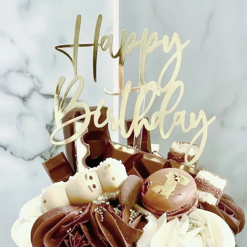 New Acrylic Happy Birthday Cake Topper Gold Happy Birthday Baby Party Cake Toppers Dessert Decorations for Kids Baking Supplies