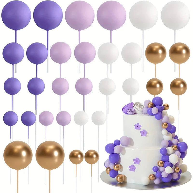 20Pcs/Pack 4cm Ball Cake Topper Decorations Mini Balloons Cake Topper Sticks Gold Balls Cake Picks Cake Topper Balls Cake Decor