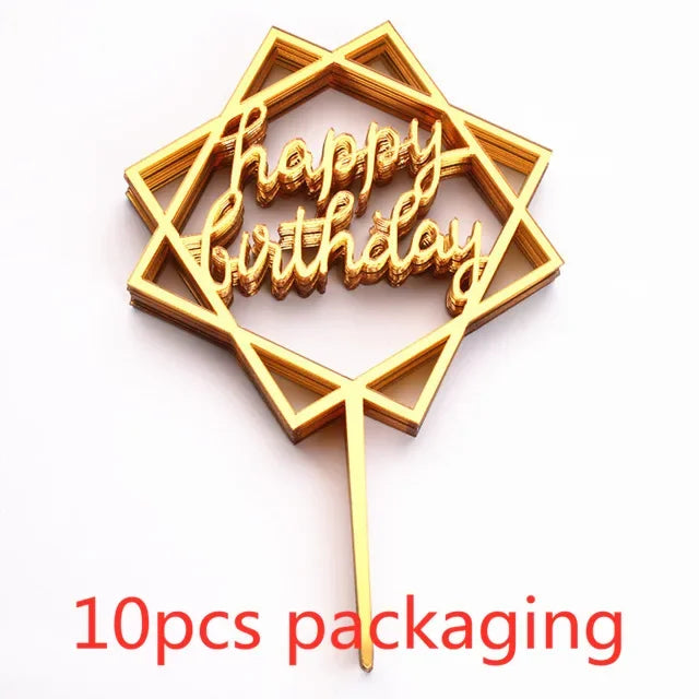 10 pcs Rose Gold Happy Birthday Insert Cake Decoration Inserts Silver Black Minimalist Design Cake Decoration Baby Baptism Party