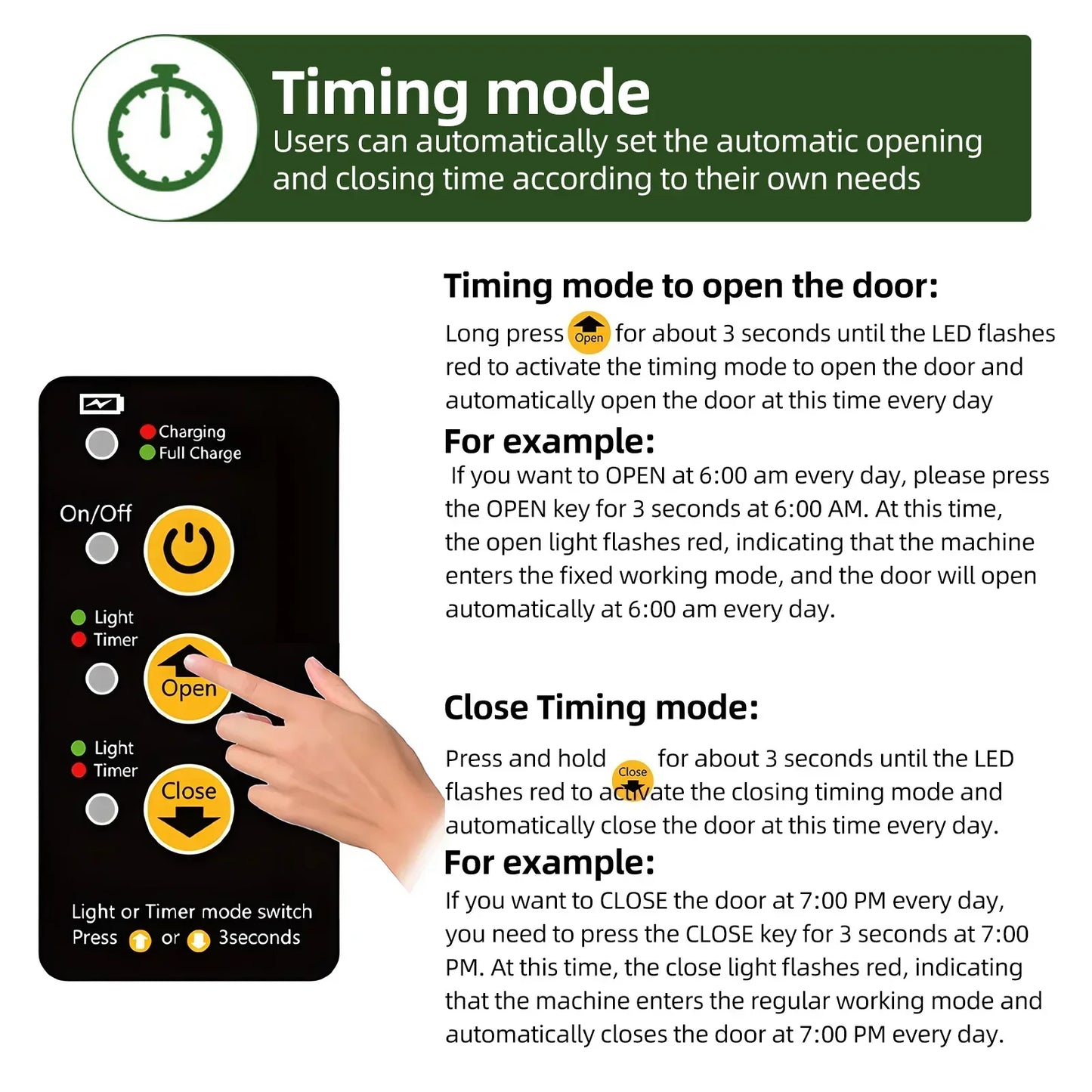 Automatic Chicken Coop Door Solar Powered Aluminum Alloy Chicken Door with Timer / Light Sensor / Remote Control / Manual Mode
