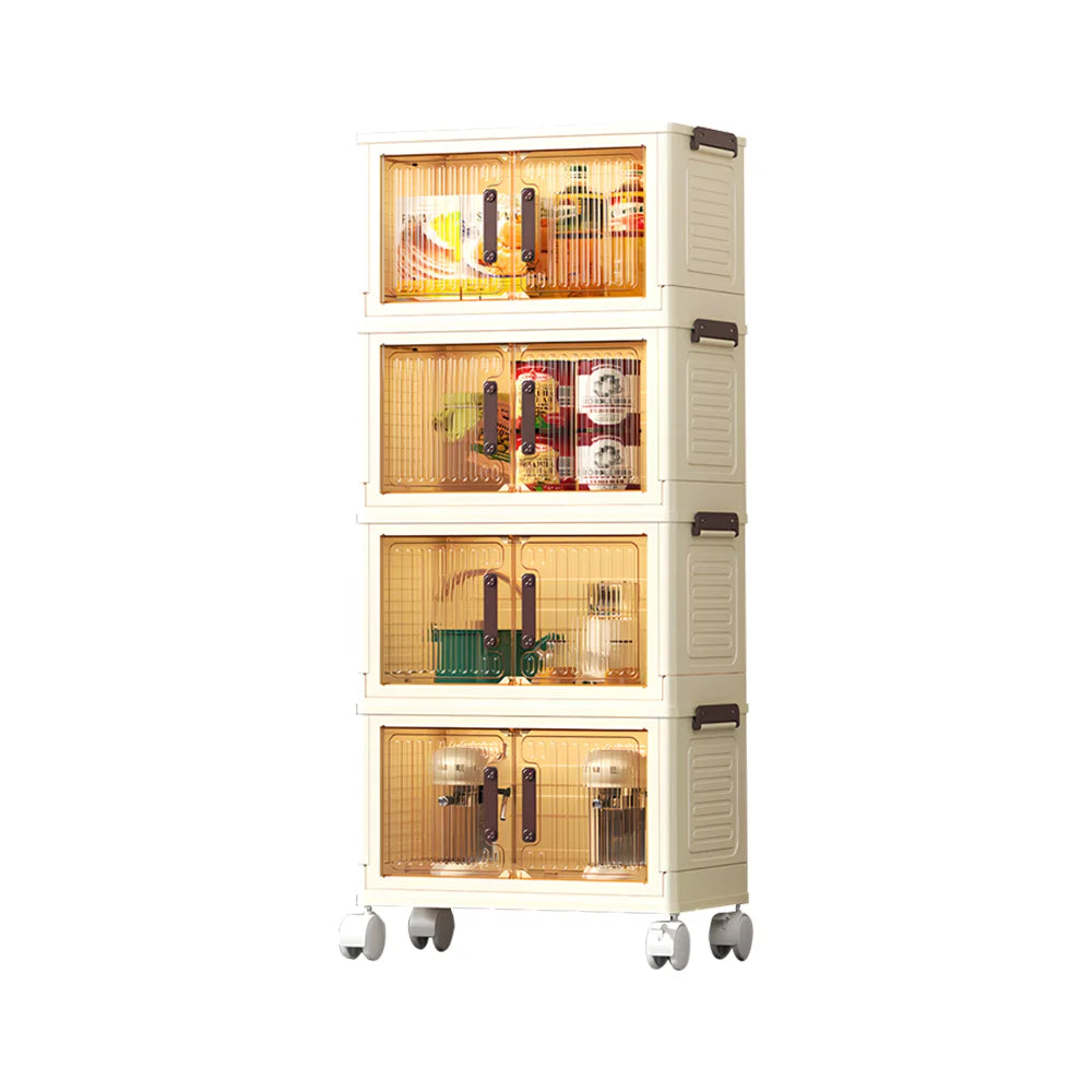 Storage Box Folding Storage Cabinet Storages Cabinet Dustproof with Swivel Wheel Kitchen Bedroom Living Room Storage Wardrobe