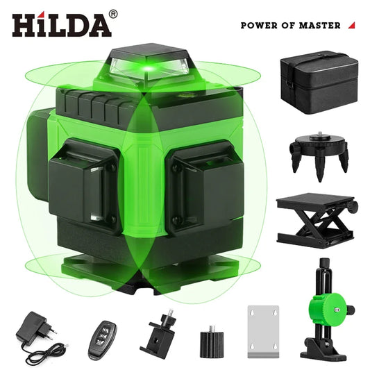 HILDA 4D 16 Lines Green Laser Level Self Leveling 360 Men Gift Horizontal and Vertical Cross Super Strong Green Laser Level