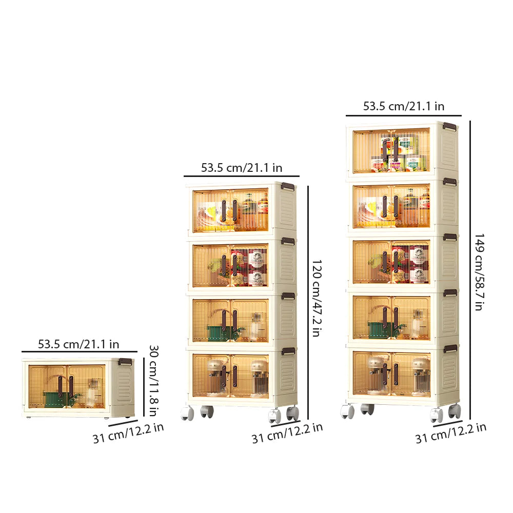 Storage Box Folding Storage Cabinet Storages Cabinet Dustproof with Swivel Wheel Kitchen Bedroom Living Room Storage Wardrobe