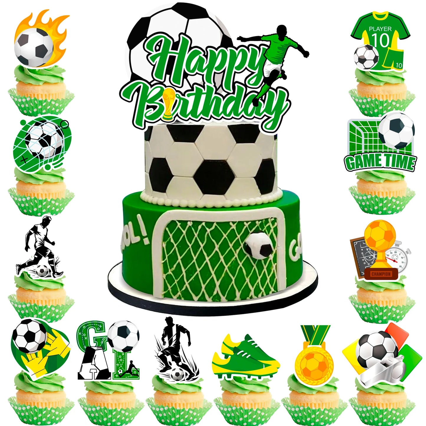 13 Pack Soccer Cupcake Toppers Soccer Themed Party Decorations, Soccer Ball Cupcake Toppers for Sports Party, Football Birthday