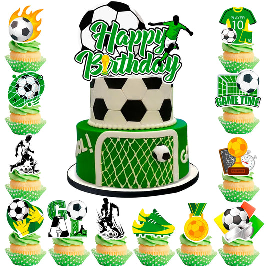 13 Pack Soccer Cupcake Toppers Soccer Themed Party Decorations, Soccer Ball Cupcake Toppers for Sports Party, Football Birthday