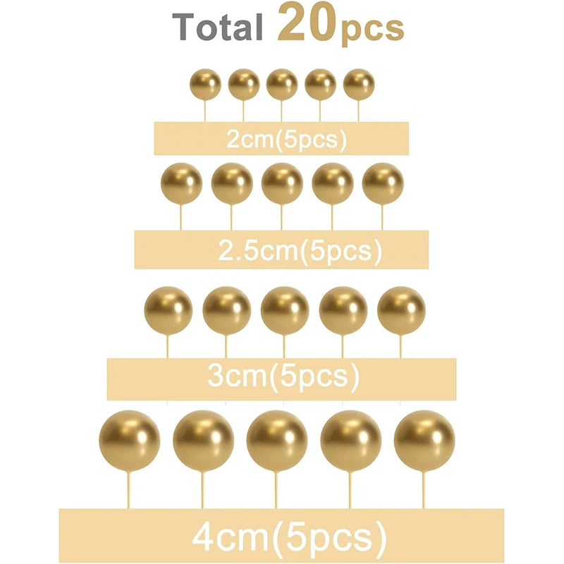 20Pcs/Pack 4cm Ball Cake Topper Decorations Mini Balloons Cake Topper Sticks Gold Balls Cake Picks Cake Topper Balls Cake Decor