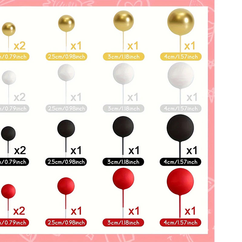 20Pcs/Pack 4cm Ball Cake Topper Decorations Mini Balloons Cake Topper Sticks Gold Balls Cake Picks Cake Topper Balls Cake Decor