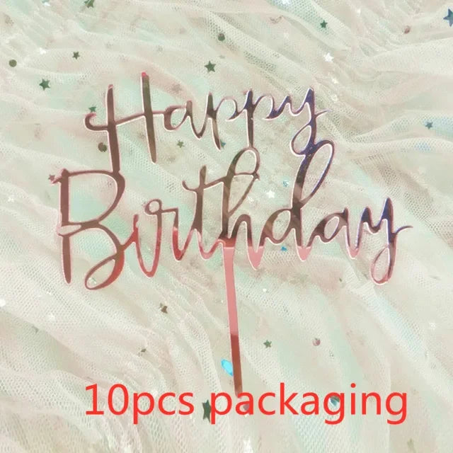 10 pcs Rose Gold Happy Birthday Insert Cake Decoration Inserts Silver Black Minimalist Design Cake Decoration Baby Baptism Party