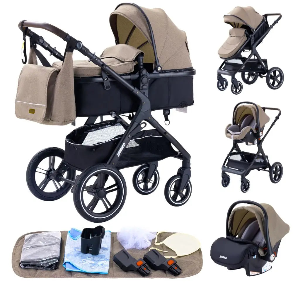 Baby Stroller 3 in 1 Luxurious Portable Travel Baby Carriage Fold Pram High Landscape Aluminum Frame Newborn Infant Stroller BLACK