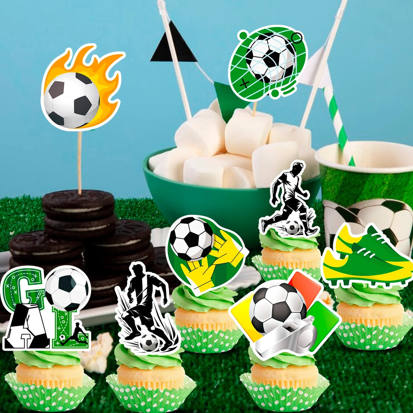 13 Pack Soccer Cupcake Toppers Soccer Themed Party Decorations, Soccer Ball Cupcake Toppers for Sports Party, Football Birthday