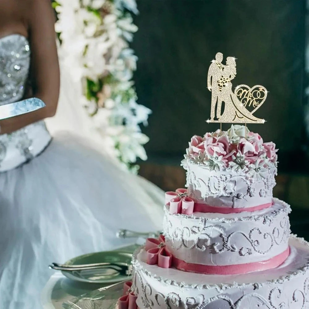 Wedding Cake Topper Crystal Rhinestone Metal Mr and Mrs Cake Topper Wedding Bride and Groom Bridal Shower Party