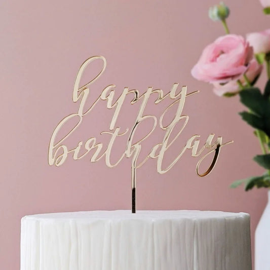New Acrylic Happy Birthday Cake Topper Gold Happy Birthday Baby Party Cake Toppers Dessert Decorations for Kids Baking Supplies