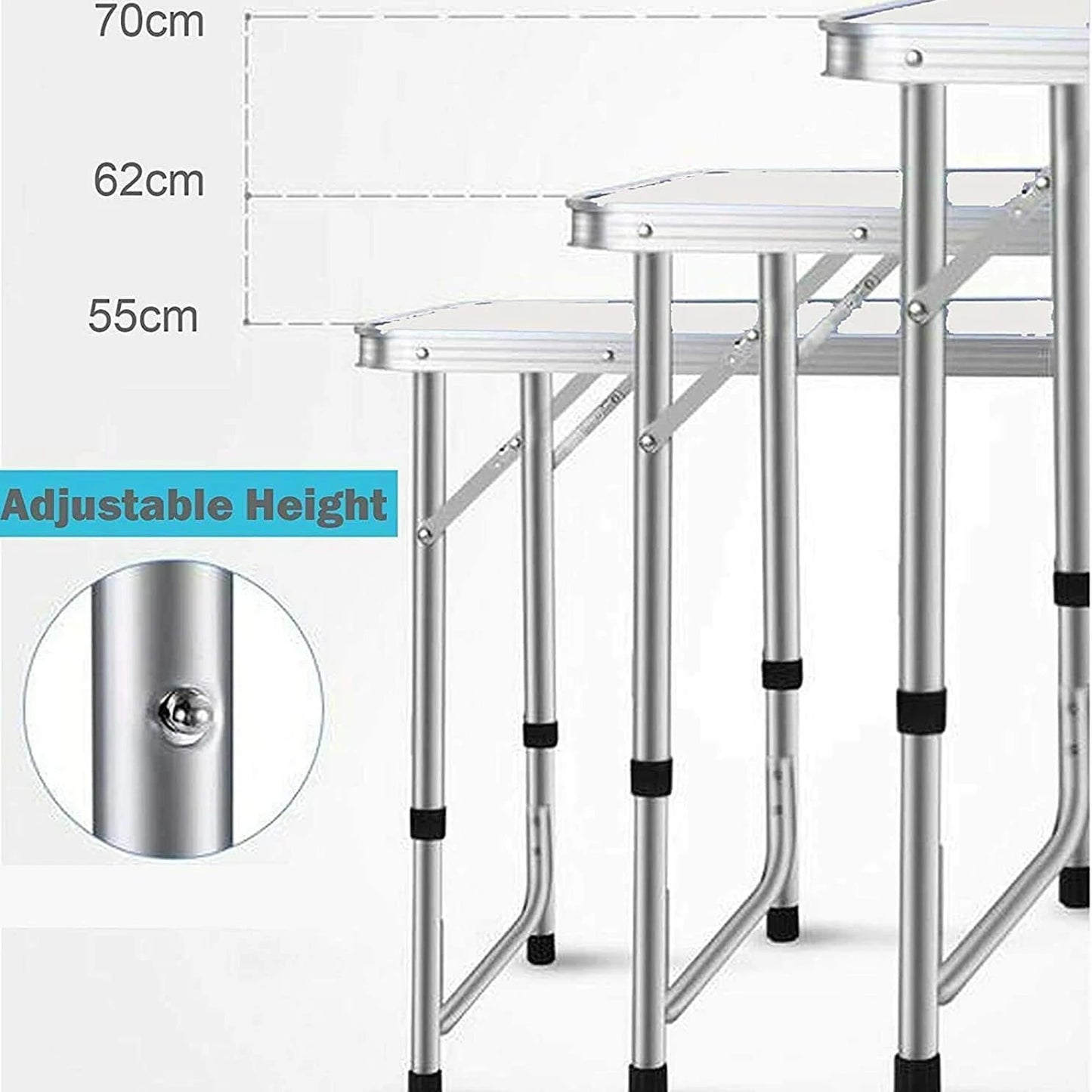EFAN Camping Table Folding Aluminum Alloy Table Multifunctional Portable BBQ Grill Wood Table Outdoor Picnic Fishing 120CM White