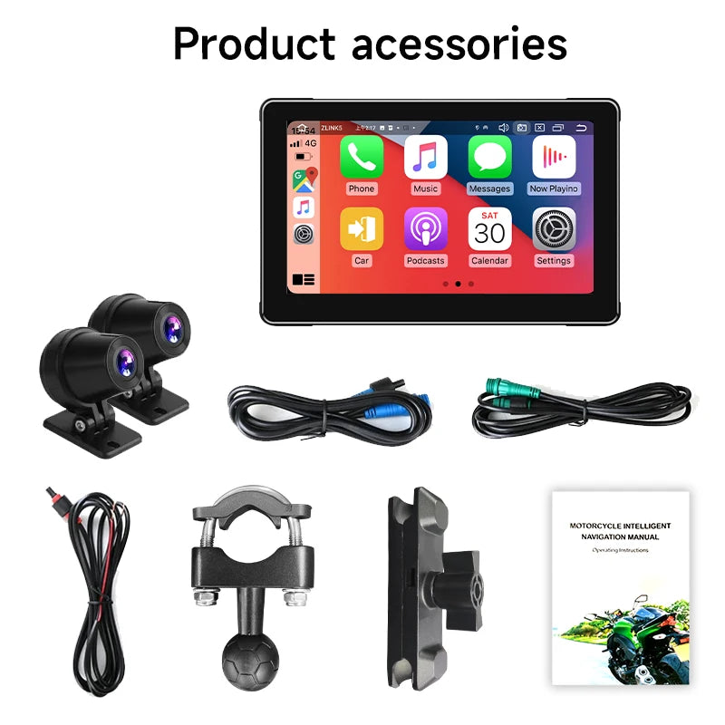 7 inch Motorcycle Navigation Screen IPX 7,1024*600 Wireless Automatic Monitor Android Apple Carplay