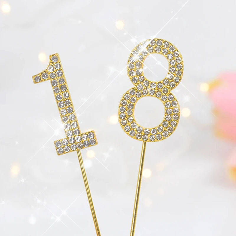 1Pc Gold Silver Glitter Alloy Number Cake Toppers Birthday 0-9 Digital Cakes Decor Wedding Party Baby Shower Dessert Decoration