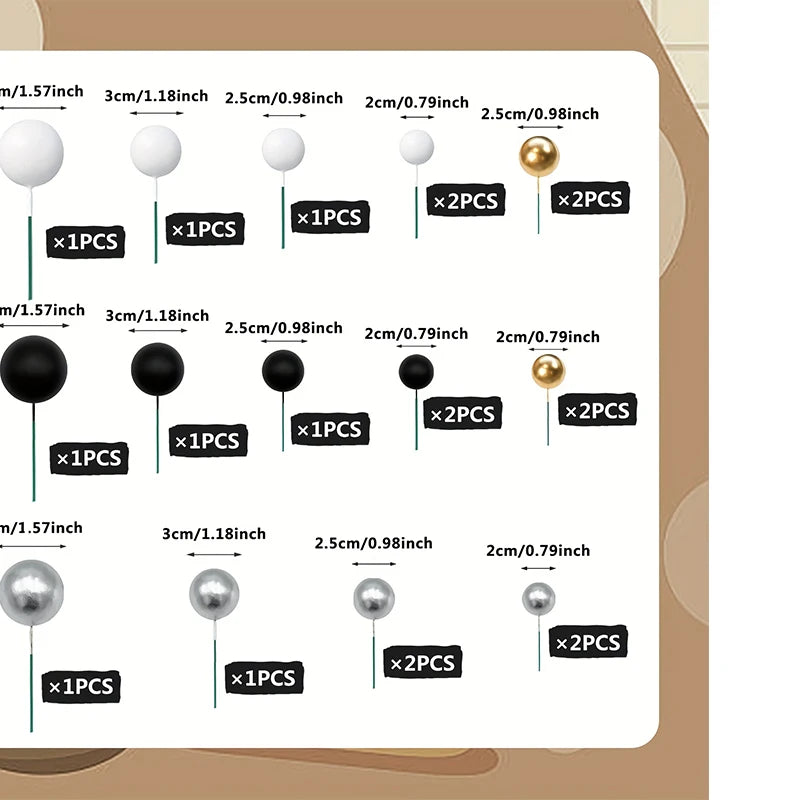 20Pcs/Pack 4cm Ball Cake Topper Decorations Mini Balloons Cake Topper Sticks Gold Balls Cake Picks Cake Topper Balls Cake Decor