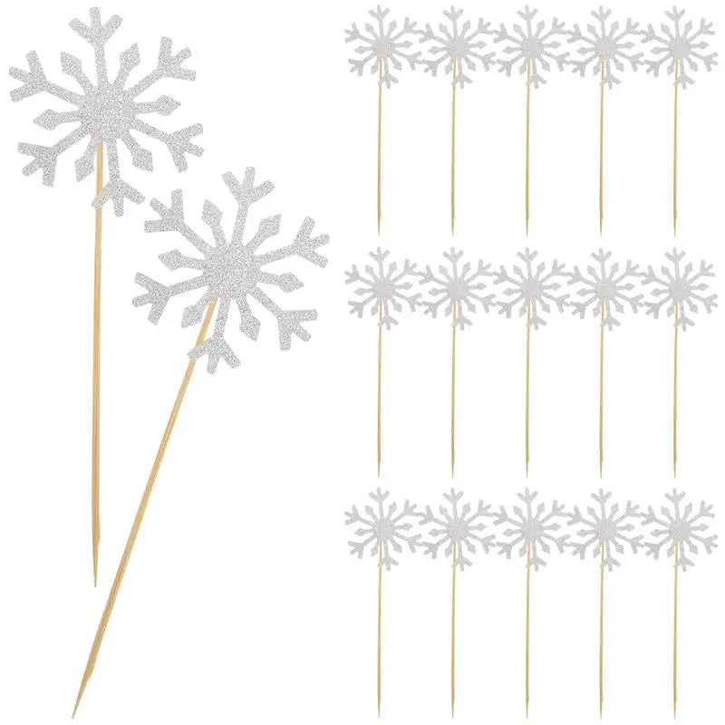 100Pcs Cupcake Toppers Snowflake Cake Picks Cupcake Decor Birthday Party Wedding Cake Decor Birthday Cake Card Flag