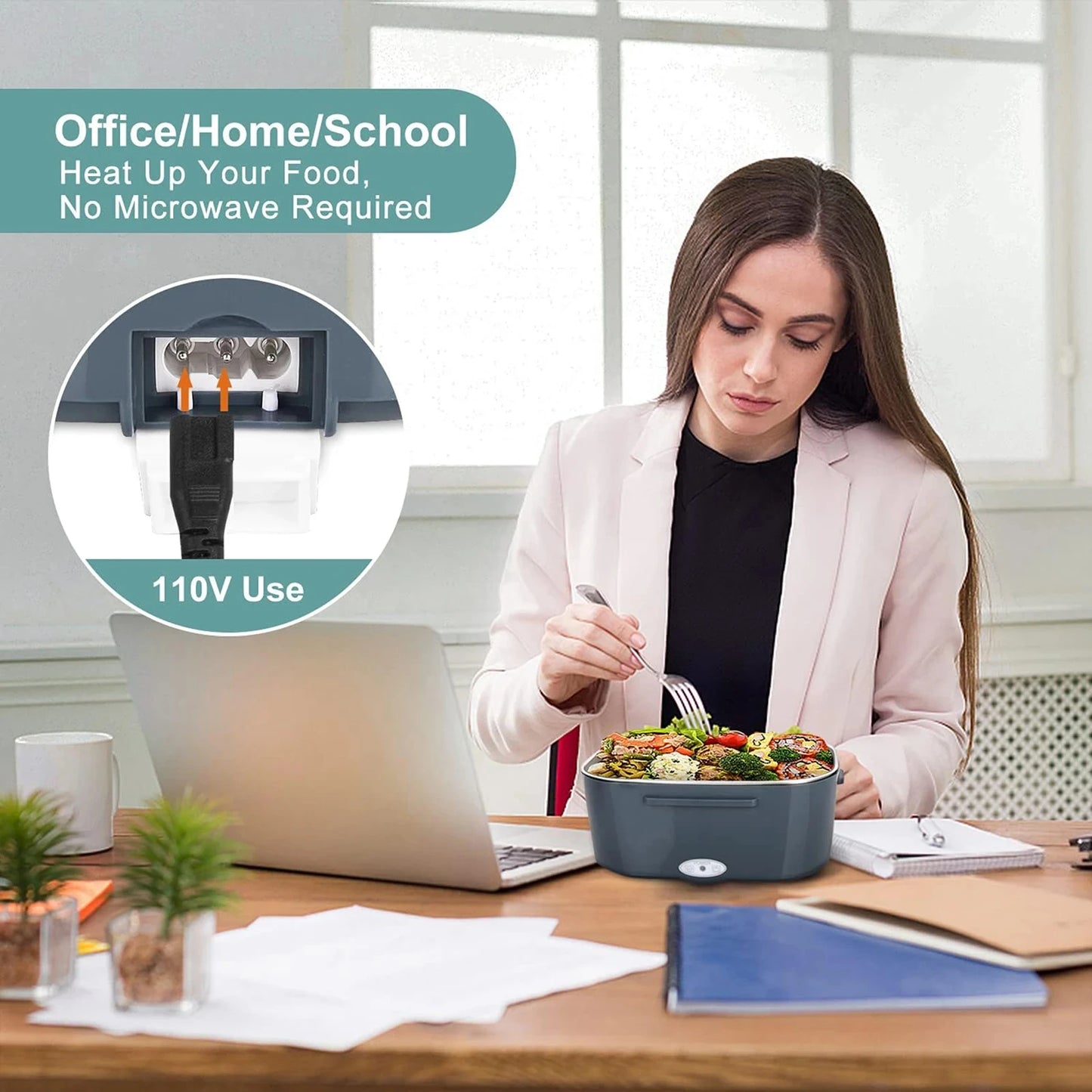 1.5L 60W 220V Electric Lunch Box, 220V Plug + Car Cigarette Lighter Plug, Heating for Lunch