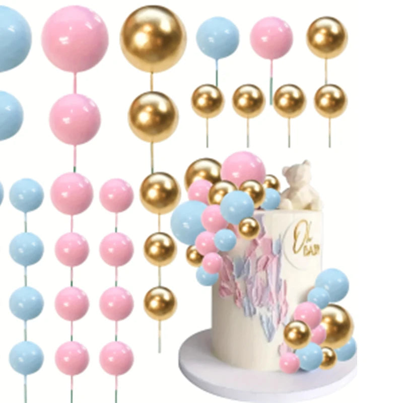 20Pcs/Pack 4cm Ball Cake Topper Decorations Mini Balloons Cake Topper Sticks Gold Balls Cake Picks Cake Topper Balls Cake Decor
