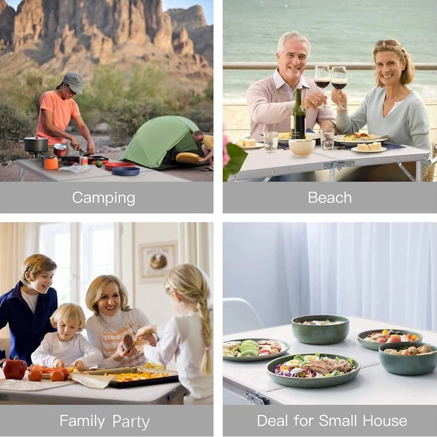 EFAN Camping Table Folding Aluminum Alloy Table Multifunctional Portable BBQ Grill Wood Table Outdoor Picnic Fishing 120CM White