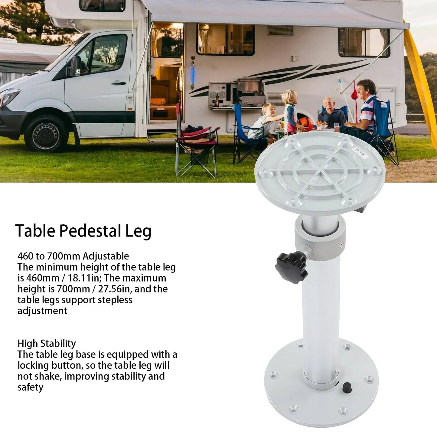 RV Table Leg RV Table Stand Table Pedestal Leg 460 to 700mm Adjustable 360° Rotatable for RV Camper  Boat Yacht Home