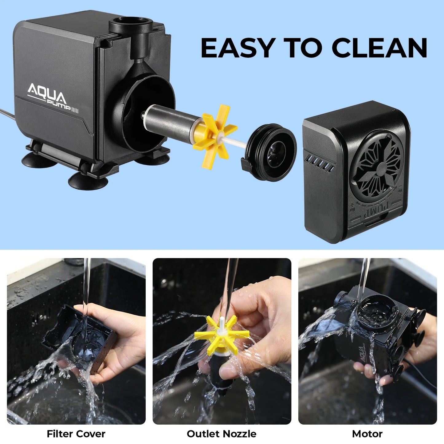 Fountain Pump 15W 1500L/H and 40W 3000L/H Submersible Water Pump, Outdoor Fountain Water Pump with 2.3m Power Cord, 3 Nozzles