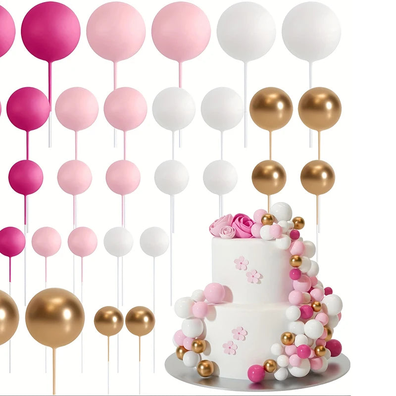 20Pcs/Pack 4cm Ball Cake Topper Decorations Mini Balloons Cake Topper Sticks Gold Balls Cake Picks Cake Topper Balls Cake Decor