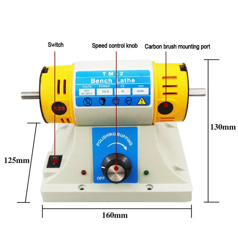 220V 350W Stone Polishing Machine DIY Woodworking Jade Jewelry Dental Bench Lathe Machine Grinding Machine Sanding Tools