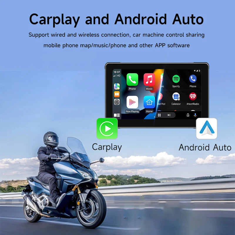 7 inch Motorcycle Navigation Screen IPX 7,1024*600 Wireless Automatic Monitor Android Apple Carplay