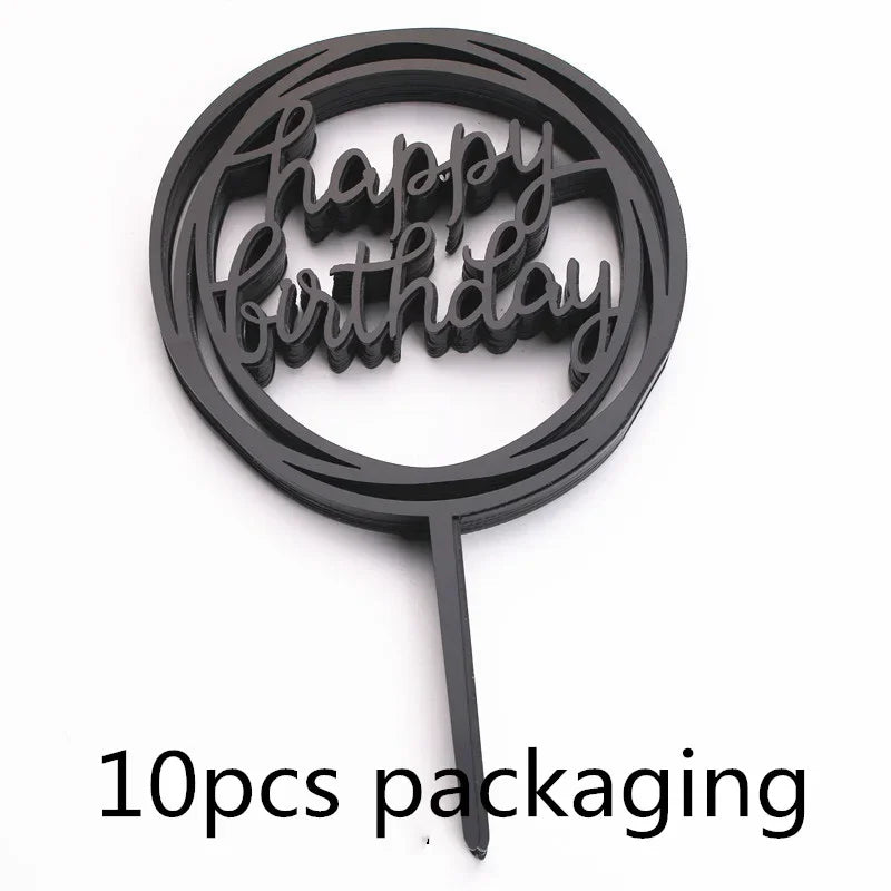 10 pcs Rose Gold Happy Birthday Insert Cake Decoration Inserts Silver Black Minimalist Design Cake Decoration Baby Baptism Party