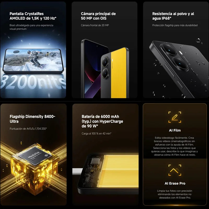 POCO X7 Pro 5G, NFC, Dimensity 8400-Ultra, Dimensity 8400-Ultra, 50 MP camera, 1.5K 120 Hz CrystalRes AMOLED display, 6000 mAh battery,Charger Not Included